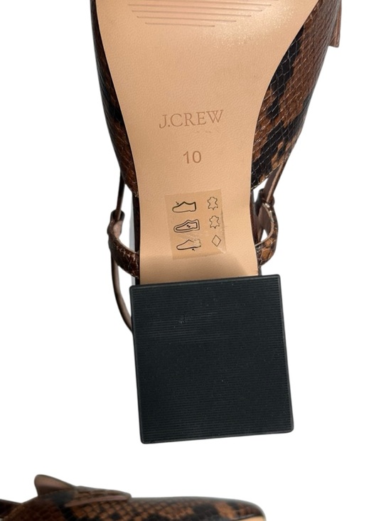 J.CREW Layne Brown Snake-Print Embossed Slingback Block Heel Loafers Size 10 - Picture 9 of 10
